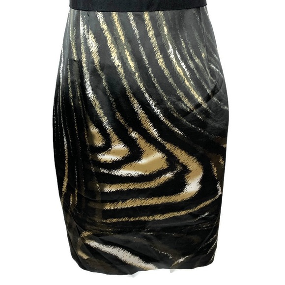 Tahari Black Print Satin Stretch Classy Dress - Picture 3 of 8